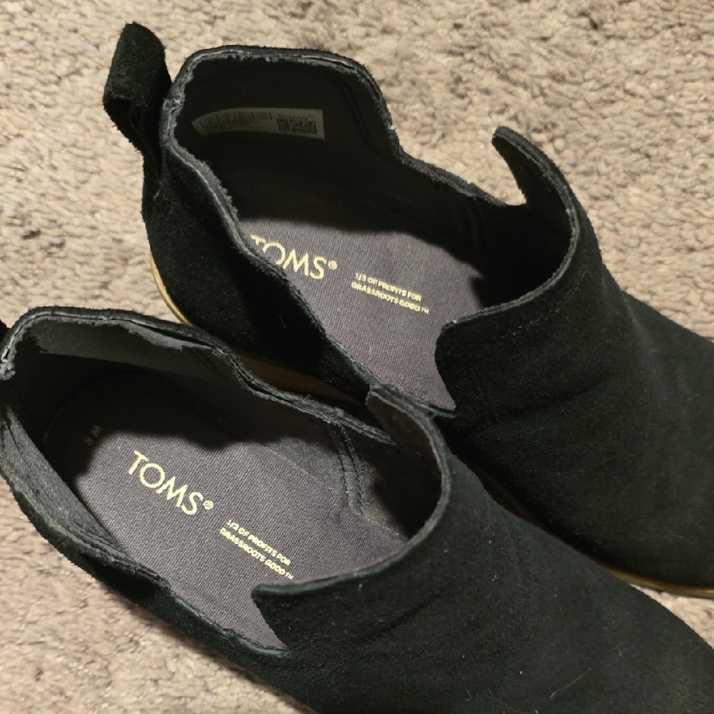 Toms Black Suede Ankle Booties with Wedge - Picture 4 of 4